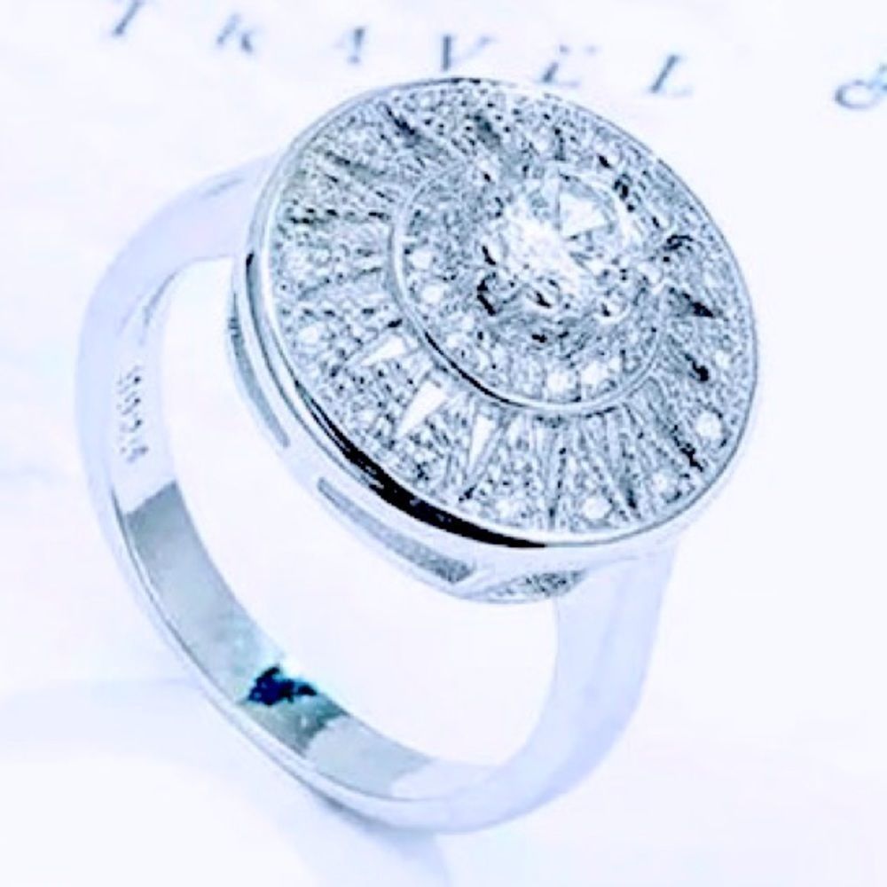 NEW! S925 STERLING SILVER WHITE CZ ROUND PAVE RHODIUM PLATED RING-SIZE 7!